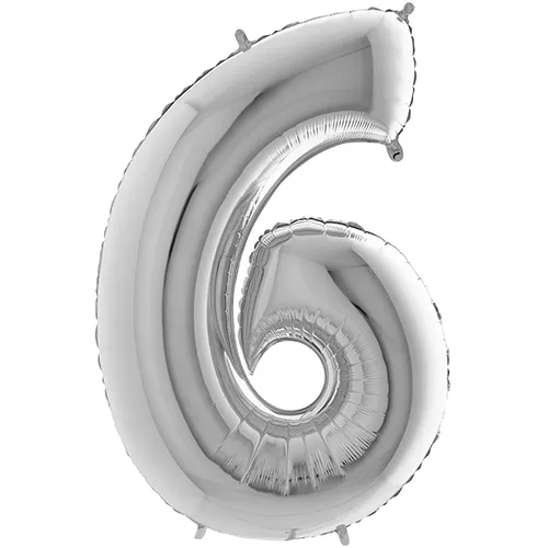 [G096S-P] Grabo Number '6' Silver 40" - Foil Balloon