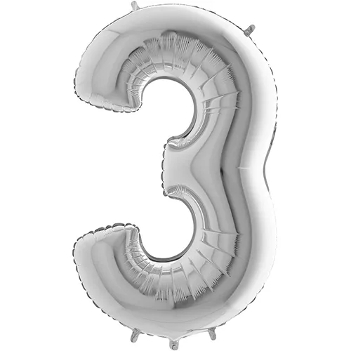 [G093S-P] Grabo Number '3' Silver 40" - Foil Balloon