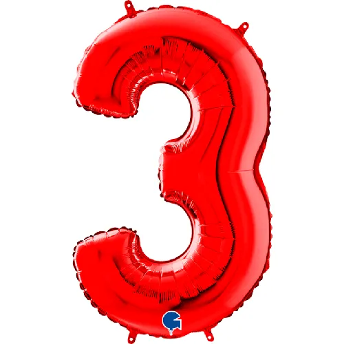 [G083R-P] Grabo Number '3' Red 40" - Foil Balloon