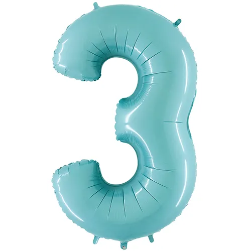 [G063PB-P] Grabo Number '3' Pastel Blue 40" - Foil Balloon